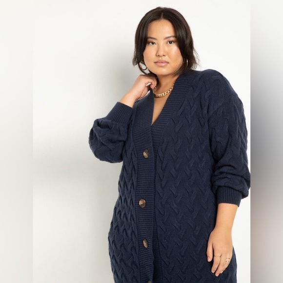 Eloquii Cardigan Sweater Dress Size 18 20 Novelty Stitch Deep Blue Stretch Knit - Picture 2 of 11